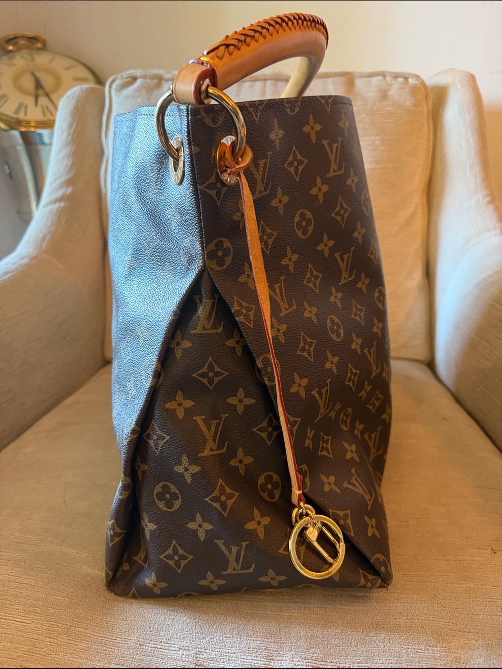 Monogram Hobo Shoulder Bag in Brown and Tan - Picture 4 of 12